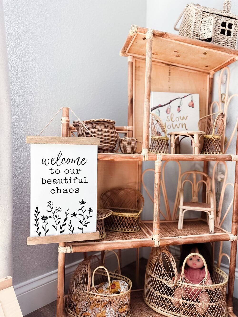 Welcome To Our Beautiful Chaos Hanging Nursery Wildflower Sign